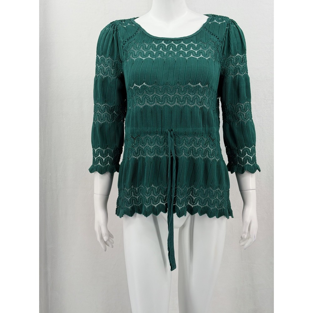 Free People Top Womens Large Green Fire Island Crochet Knit Sheer Boho Festival